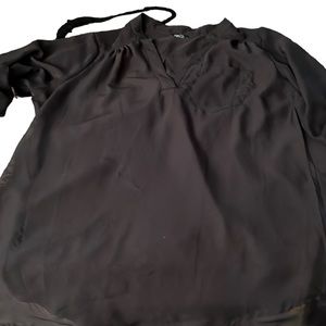 RUE 21 large Black sheer 1/4 button top optional roll tan sleeve